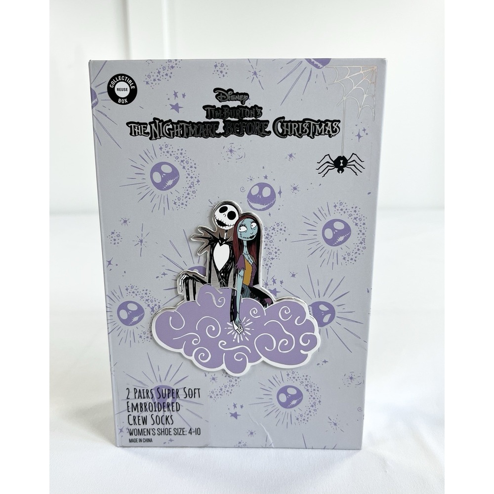 Nightmare Before Christmas Socks Set 2 Pairs Womens 4-10 Jack Sally Cloud Box